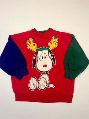 VTG Snoopy Reindeer Christmas Sweatshirt Red & Green Toddler 2T- 80s 90s Peanuts